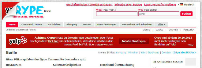 Aus Qype wird Yelp