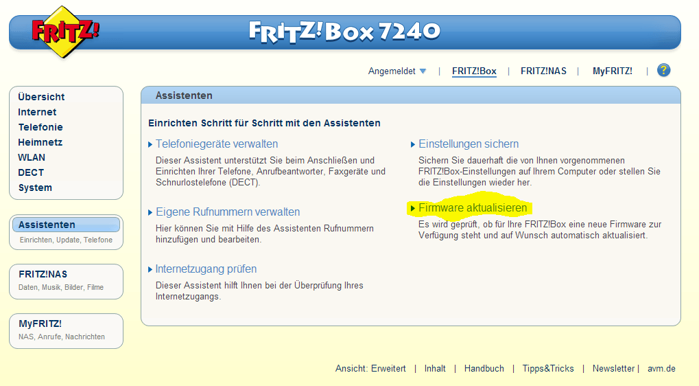 Fritz Box Firmware aktualisieren