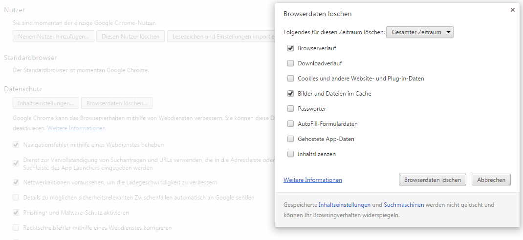 Google Chrome - Browsercache erfolgreich leeren
