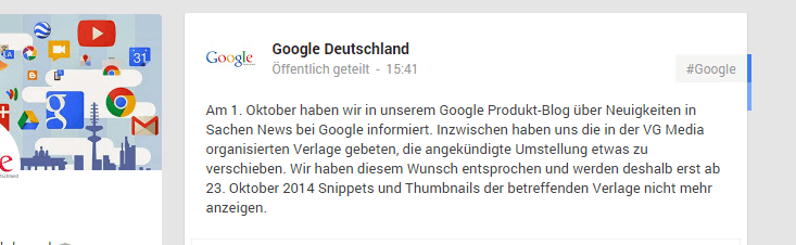 Google Deutschland - Mitteilung zum Aufschub