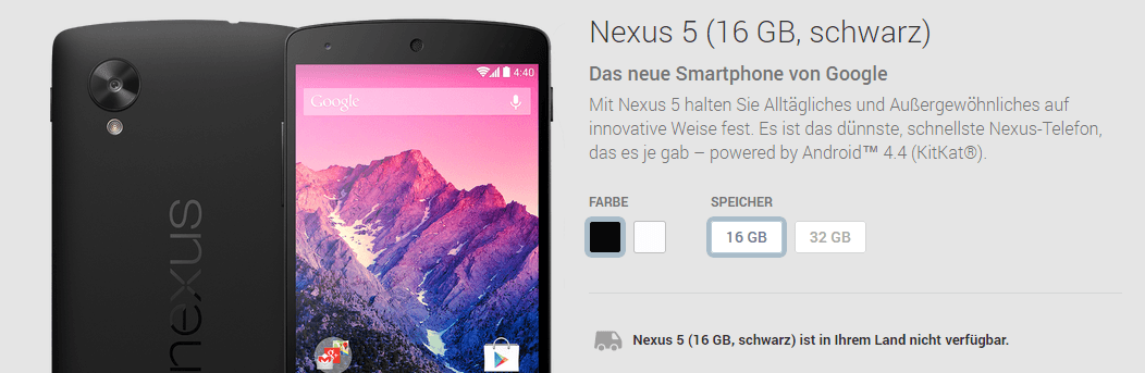 Google Nexus 5 in Schwarz ausverkauft