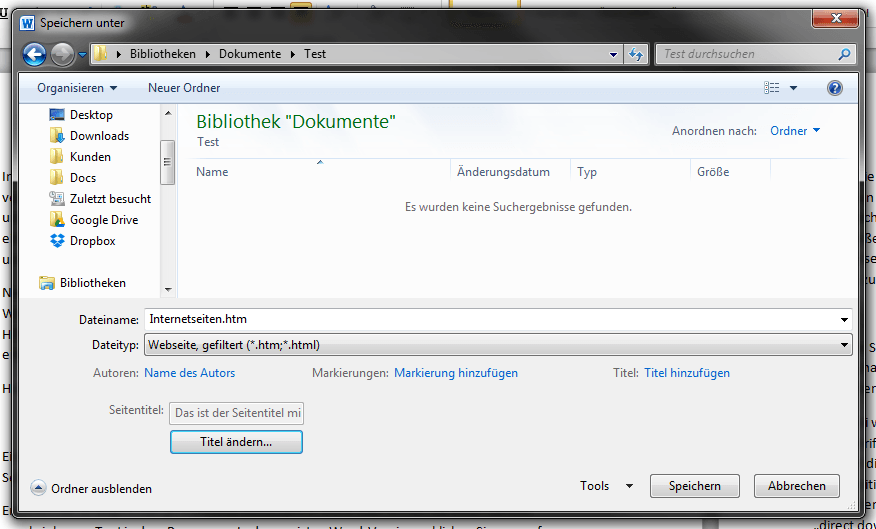 Microsoft Word - Dokument als Website (gefiltert) speichern