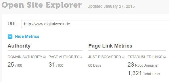 Moz OpenSiteExplorer mit Backlink-Informationen