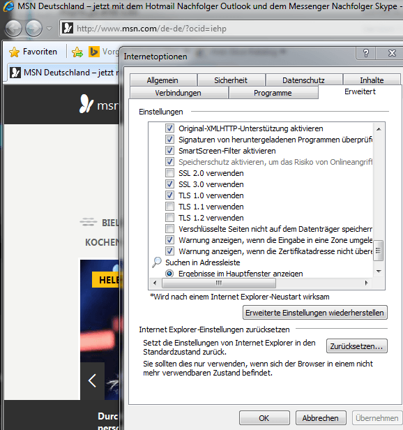 SSL verwenden mit dem Internet Explorer