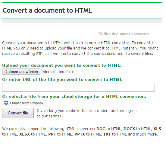 Word-Dokument nach HTML konvertieren