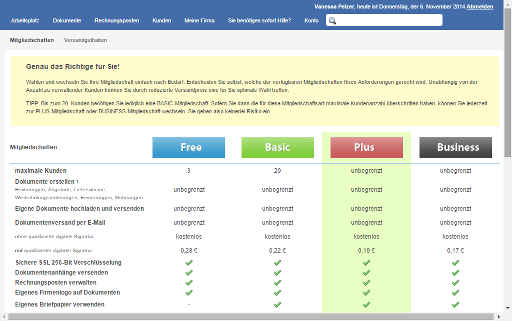 Easybill - die verschiedenen Tarif-Pakete im Überblick