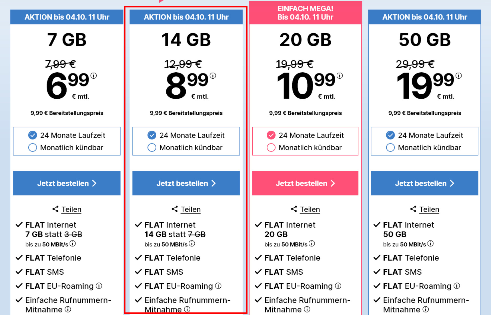 10 Euro Tarife bei Simplytel